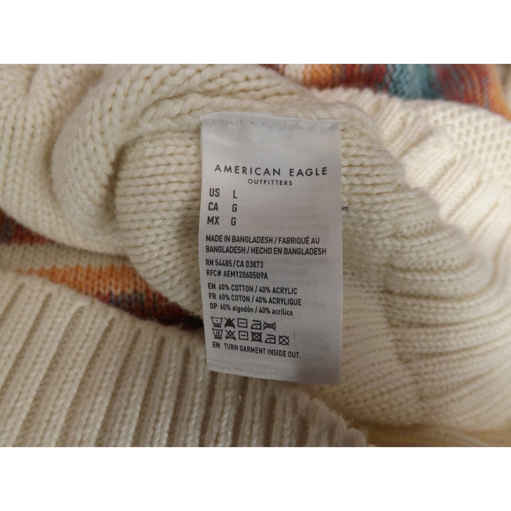 American Eagle AE White Striped Sweater Hoodie - Kangaroo pocket - Men's size L - Picture 13 of 16